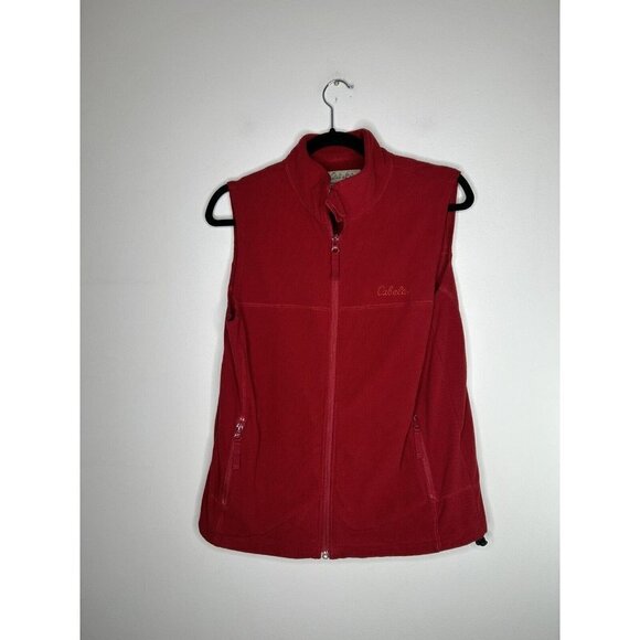 Cabelas Vest Womens Fleece Red Sleeveless Jacket Zip Pockets Size Medium - Picture 1 of 14